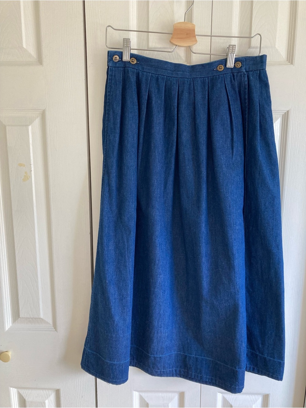 Vintage Denim Pleated Midi Skirt M(8)
